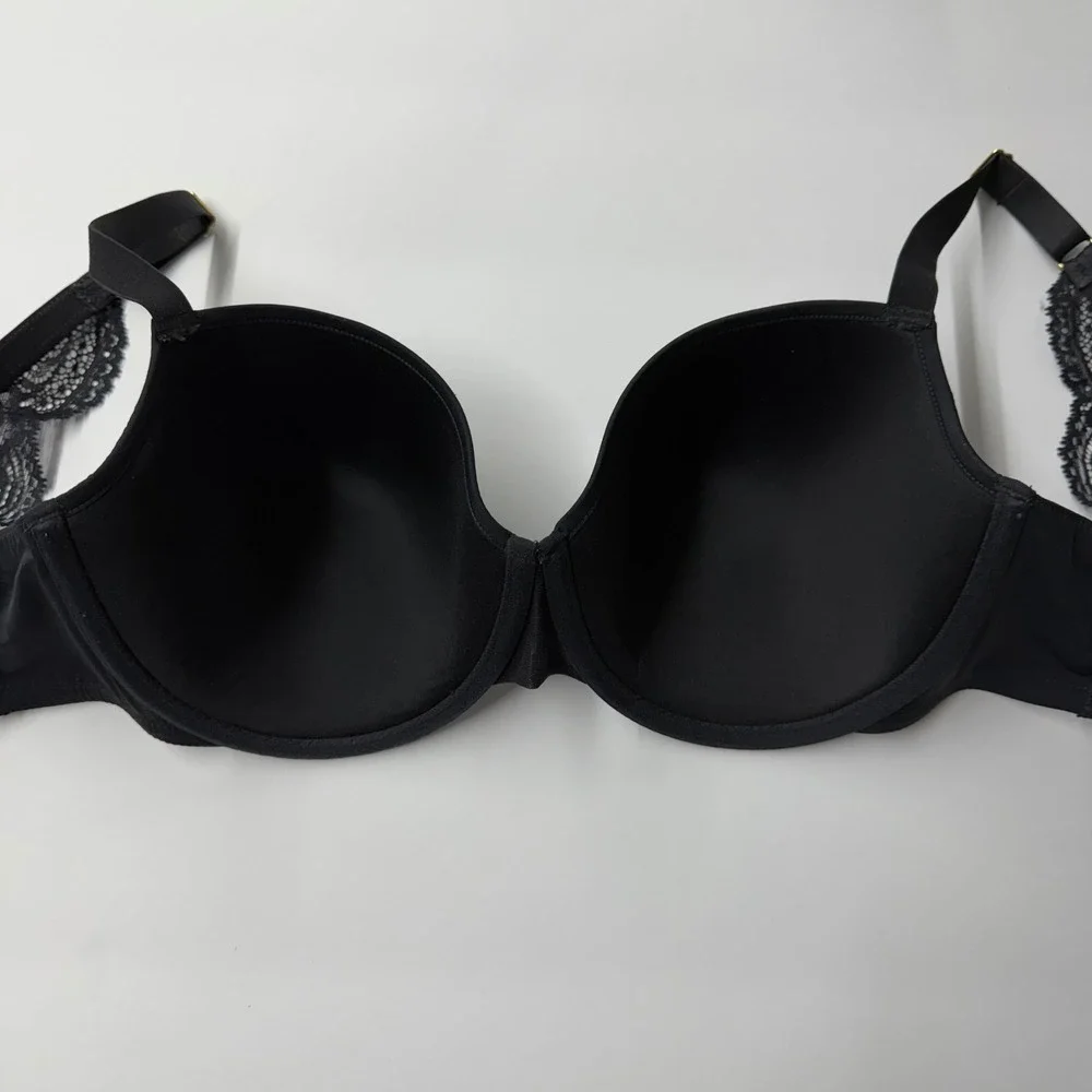Third Love 24/7 Lace Detail T-Shirt Bra Size 34E Black Lace Back Strap